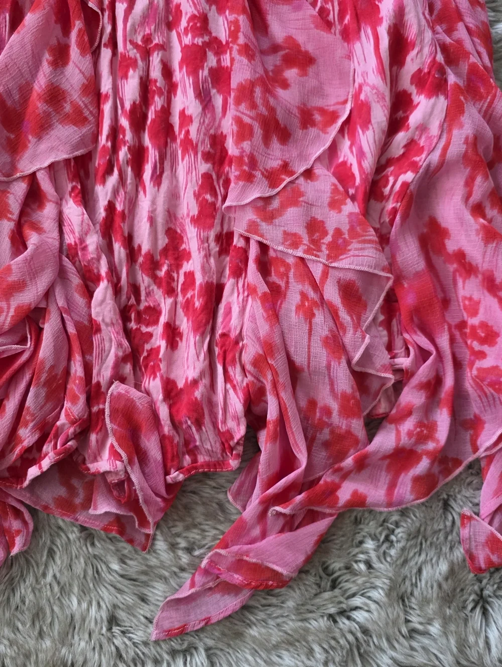 Free People Endless Cascades Maxi‎ Dress Off The Shoulder Pink And Red